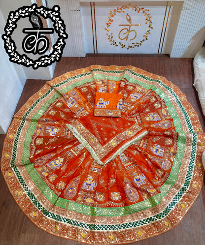 Royal Rajwadi 7 MTR Gher Designer Lehenga Poshak – Premium Georgette with Heavy Odhani & Gotta Work