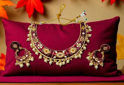 American Diamond (A.D.) Meenakari Hasli Necklace Set with Earrings | Premium Festive & Wedding Jewellery