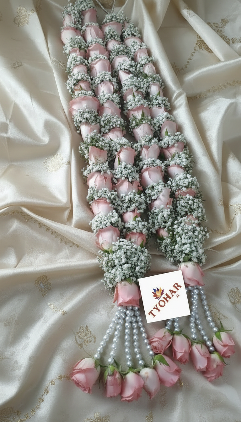 Fresh Flower Wedding Garland Pair for Bride & Groom – 5.5ft