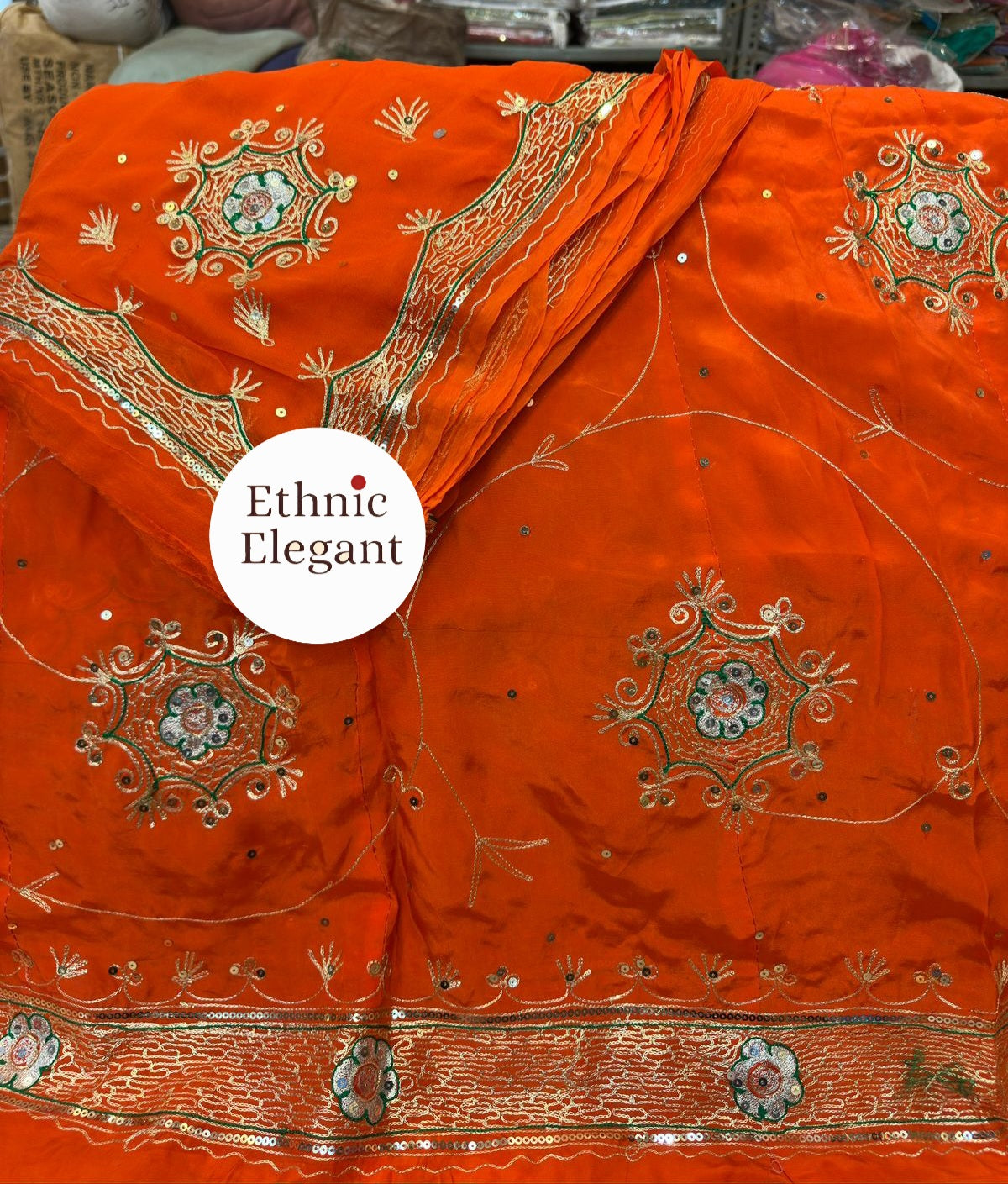 Rajputi Boutique Poshak – Heavy Natural Odhna with Zari, Taara & Resham Handwork