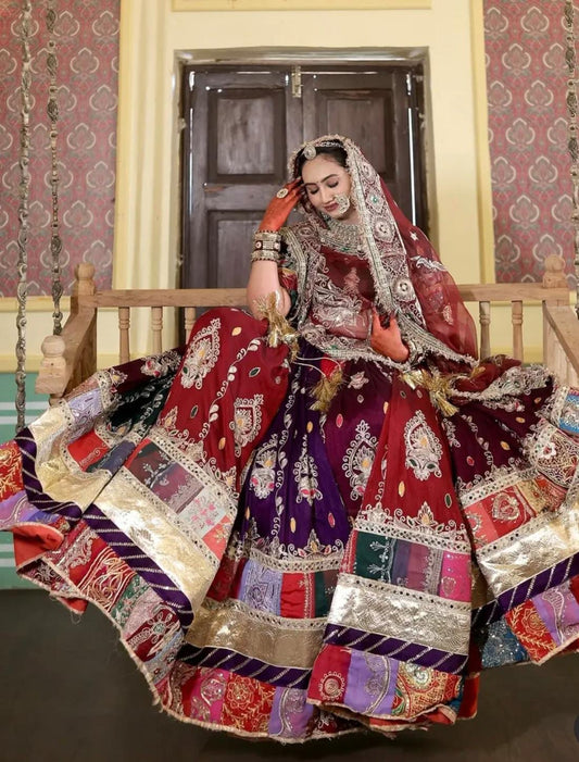 DESIGHNER 6 MTR GHER Premium Qualitya Crep silk Fabric with Royal pure OdhaniHevy Fancy Boder work  Royal Rajputi poshak