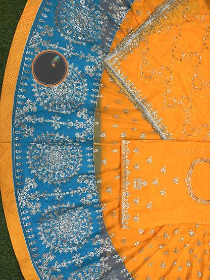 Georgette Fabric Royal pure Odhani Contrast Border Jari Sequence work Beautiful Rajputi poshak