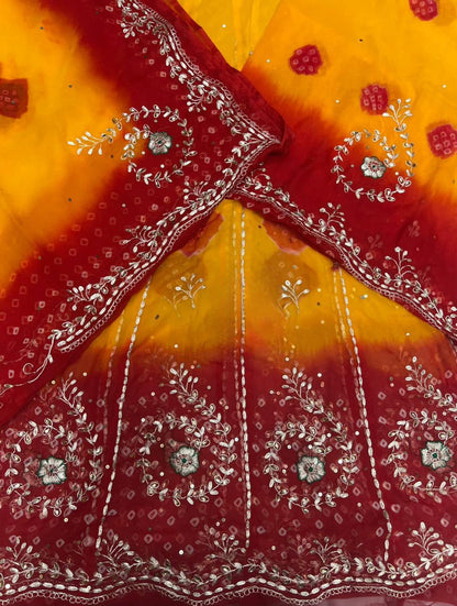 Traditional Rajasthani Piliya Poshak – Pure Humrahi Bandhej with Aari Taari Pitta Work & Gota Kiran