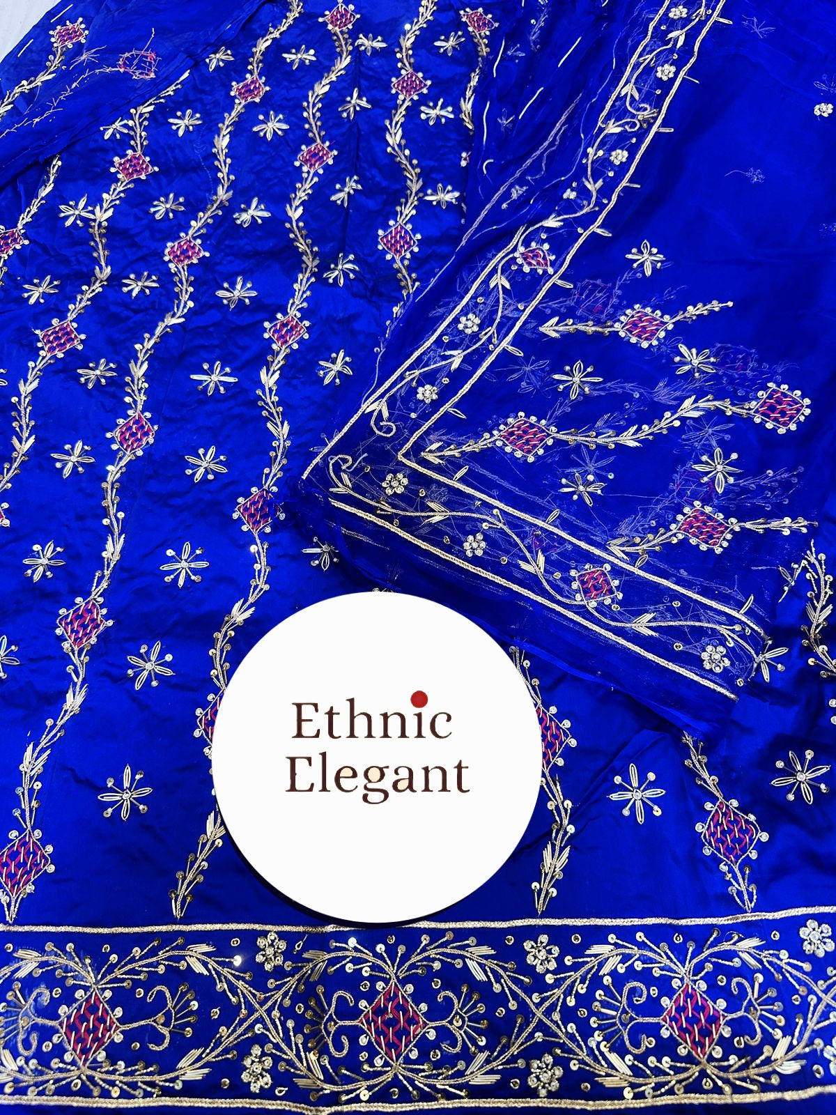 Luxury Bamber Satin Rajputi Poshak Set | Heavy Aari, Jardoji & Dabka Hand Work Odhna | Premium Ethnic Wear