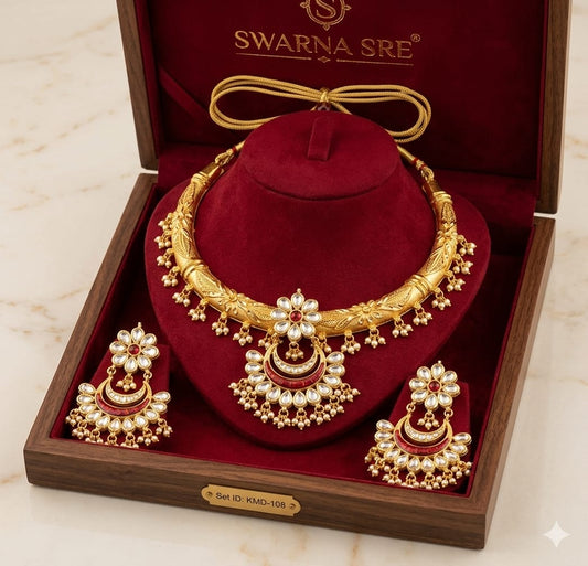Heritage Kundan Hasli Necklace Set with Earrings | Floral Motif Traditional Jewelry