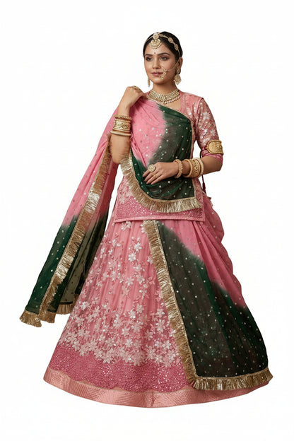 Elegant Rajasthani Poshak Partywear | Royal Net Lehenga with Odhani & Gota Work