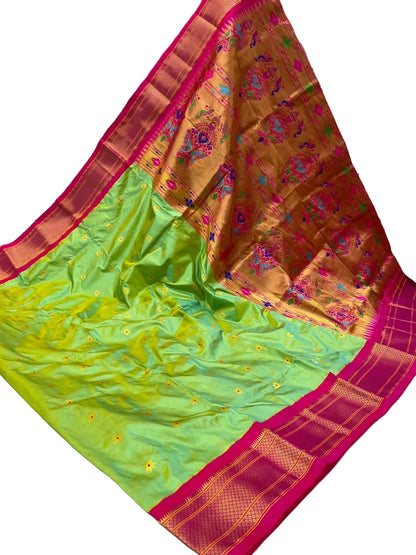 Pure Silk Kadiyal Paithani Saree with Peacock Design – Karnful Paithani