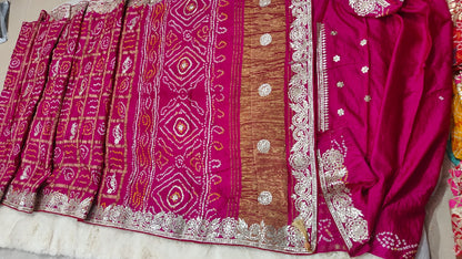 Pure Modal Gajji Silk Bandhej Saree with Heavy Zero Gota Patti Handwork