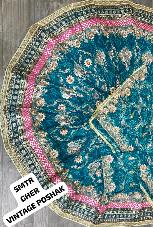 Royal Rajwadi BOTIQUE VINTAGE CHUNNARI POSHAK with pure odhna