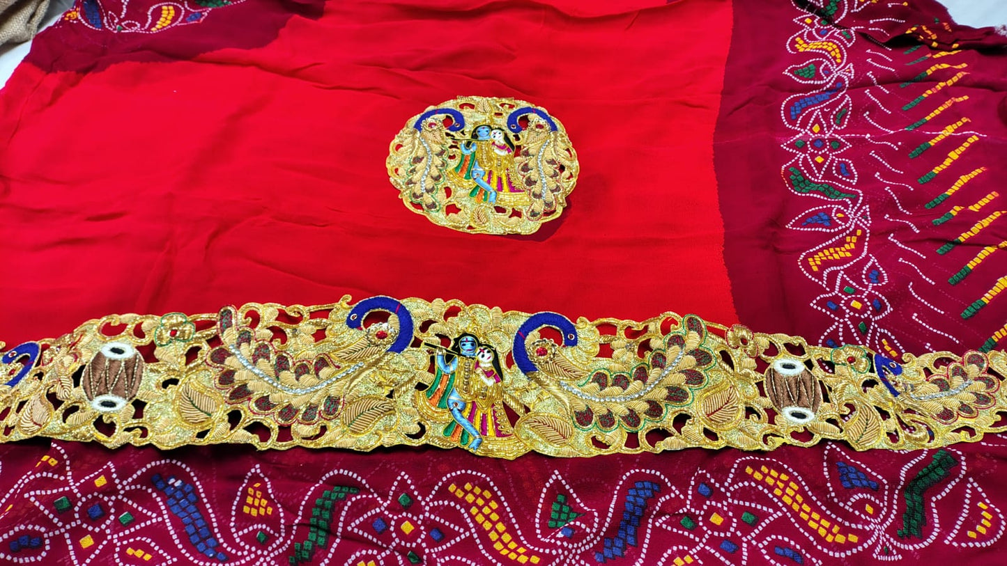Traditional Pila Chunri –   Ojaria with Kolkata Zardosi Handwork