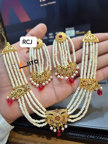 Elegant moti jadau work jewelry set