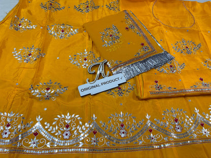 Upada Crepe Thakurji Rajputi Poshak – Pure Odhani with Aari & Silver Gota Patti Handwork (Unstitched)