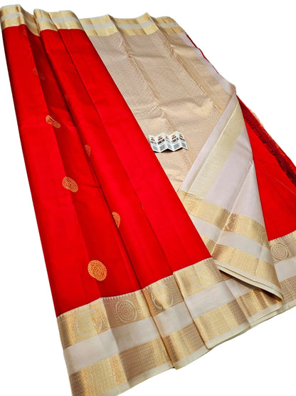 Kanchipuram Pure Silk Saree with Fancy Gap Border | Silk Mark Certified