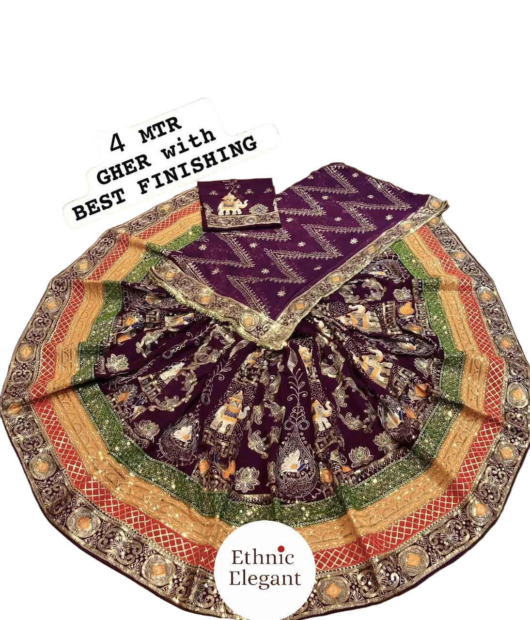 Premium Designer Lehenga Poshak (4 Mtr Gher) – Georgette Fabric with Heavy Embroidery & Odhani