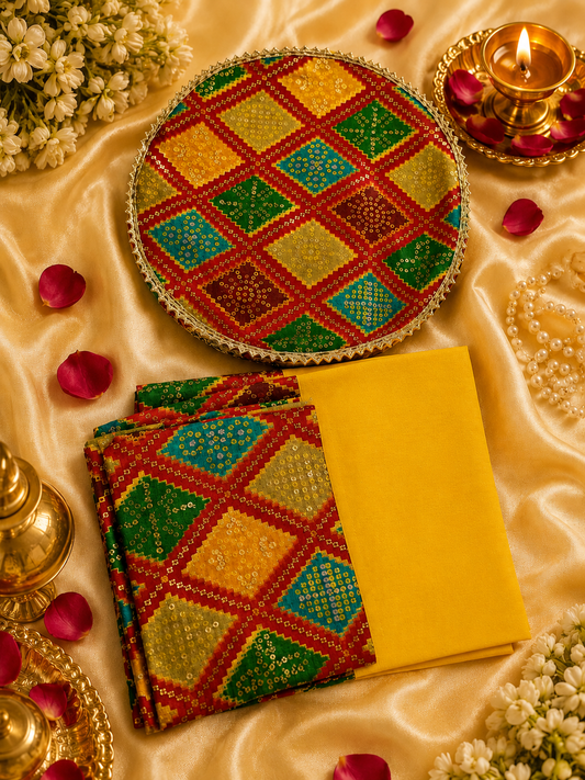Traditional Bandhej Design Papad Mangodi Set (Pack of 10) – Festive Return Gift & Wedding Favors