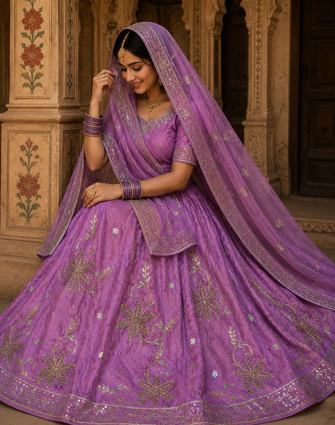 Heavy dabka jardoji handwork Natural silk Pyor odhna Rajasthani poshak