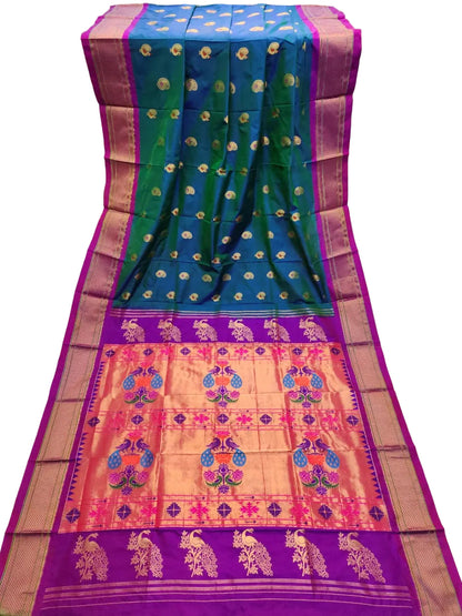 Pure Silk Paithani Saree with Maharani Pallu & Meenakari Buti – Kalanjali Collection