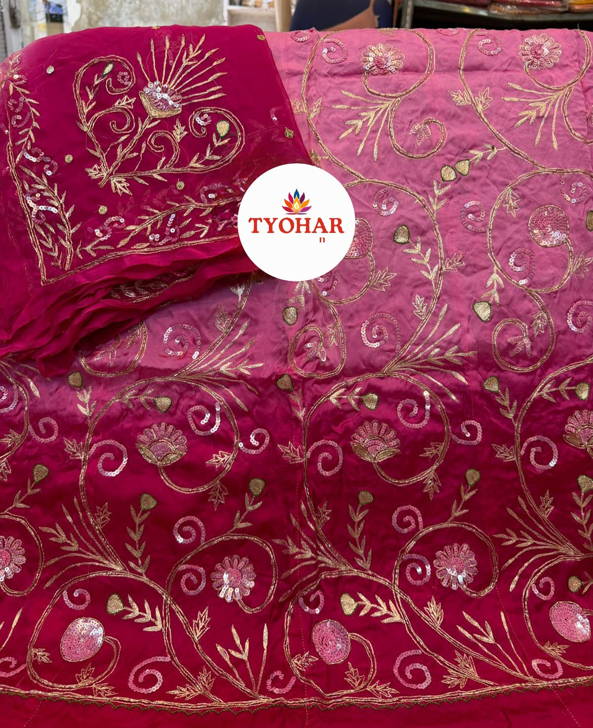 Heavy Bember Satin Thakurji Poshak with Pure Odhna | Aari Taari Dabka Handwork Dress