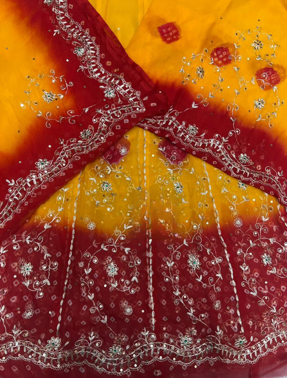 Traditional Rajasthani Piliya Poshak – Pure Humrahi Bandhej with Aari Taari Pitta Work & Gota Kiran