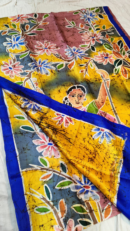 Pure Bishnupuri Silk Batik Saree | Handpainted & Silk Mark Certified