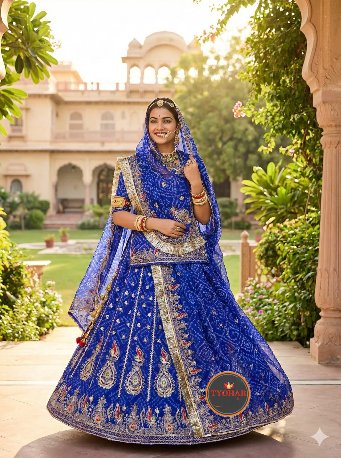 Designer 4 Mtr Gher Vintage Chunnari Rajputi Poshak | Georgette Zari Work Wedding Outfit CODE : SHR