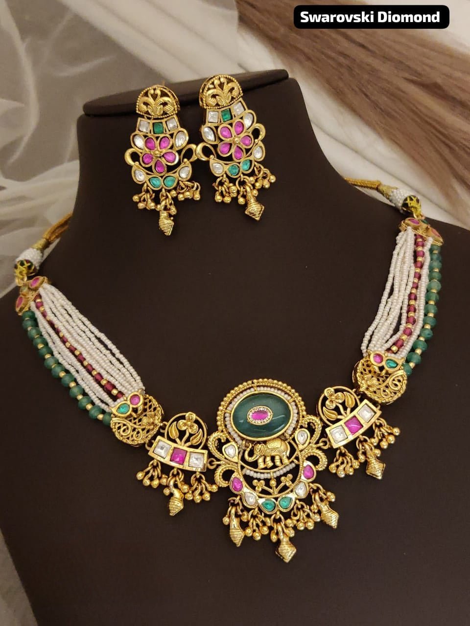 Swarovski Diamond Brass Choker Set – Heritage Bridal Necklace for Wedding, Party & Festive Wear