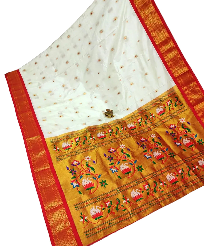Majestic Karnful Peacock Kadiyal Pure Silk Paithani Saree | Luxury Designer Paithani