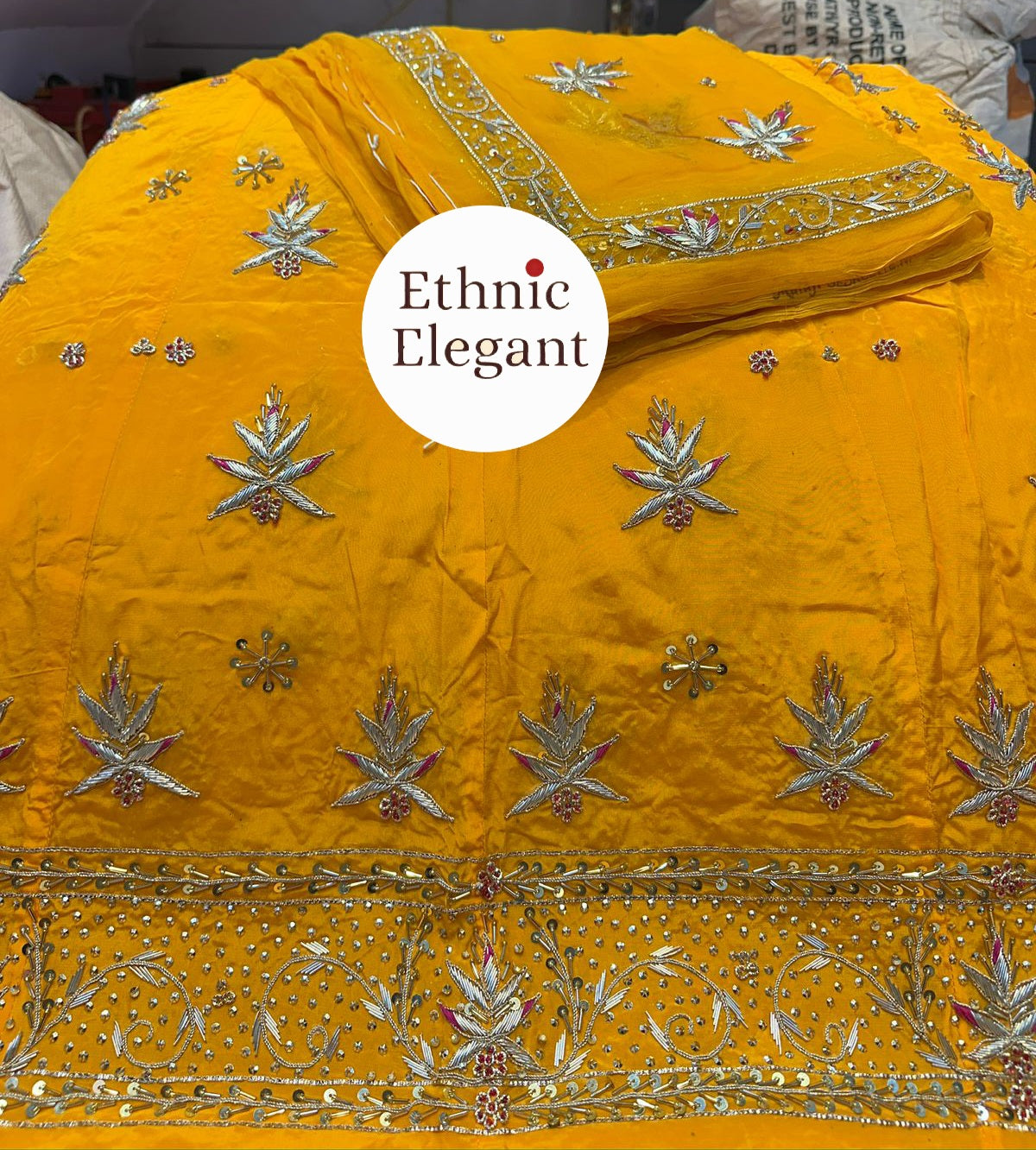 Luxury Handwork Rajasthani Poshak Set | Heavy Jardoji & Dabka Work Odhna | Natural Silk / Tissue Fabric