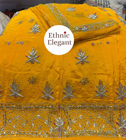 Luxury Handwork Rajasthani Poshak Set | Heavy Jardoji & Dabka Work Odhna | Natural Silk / Tissue Fabric