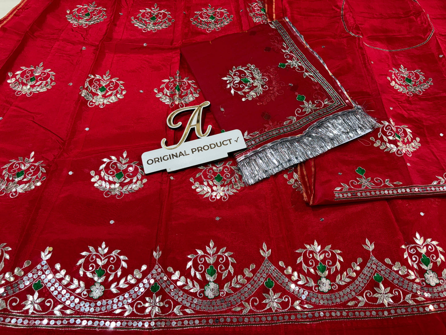 Upada Crepe Thakurji Rajputi Poshak – Pure Odhani with Aari & Silver Gota Patti Handwork (Unstitched)