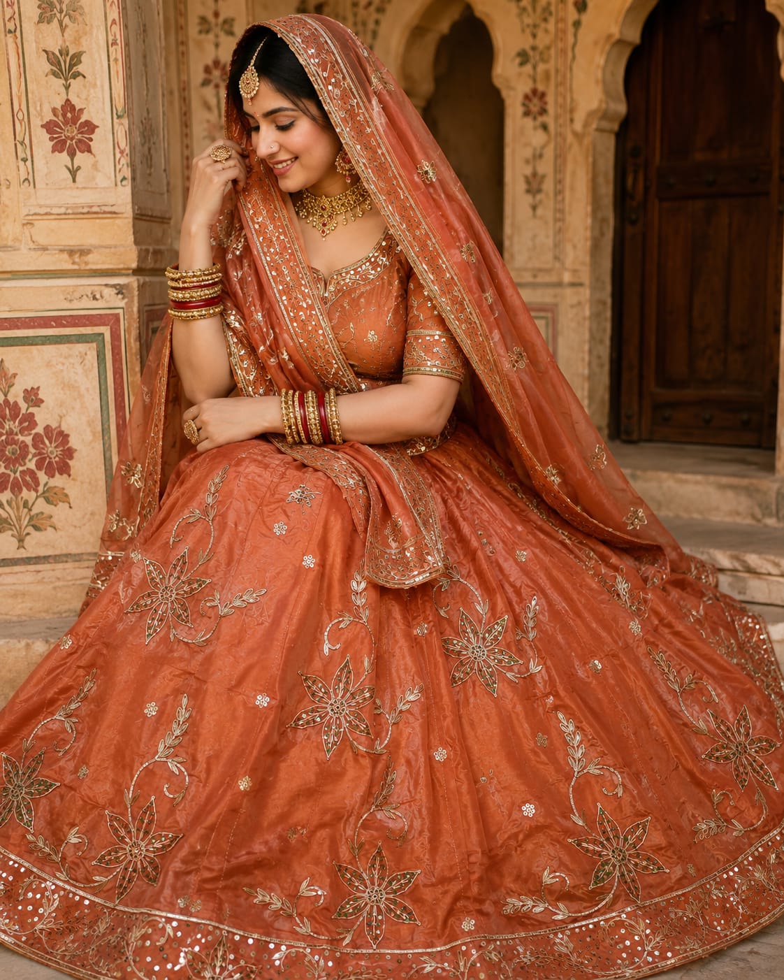 Heavy dabka jardoji handwork Natural silk Pyor odhna Rajasthani poshak