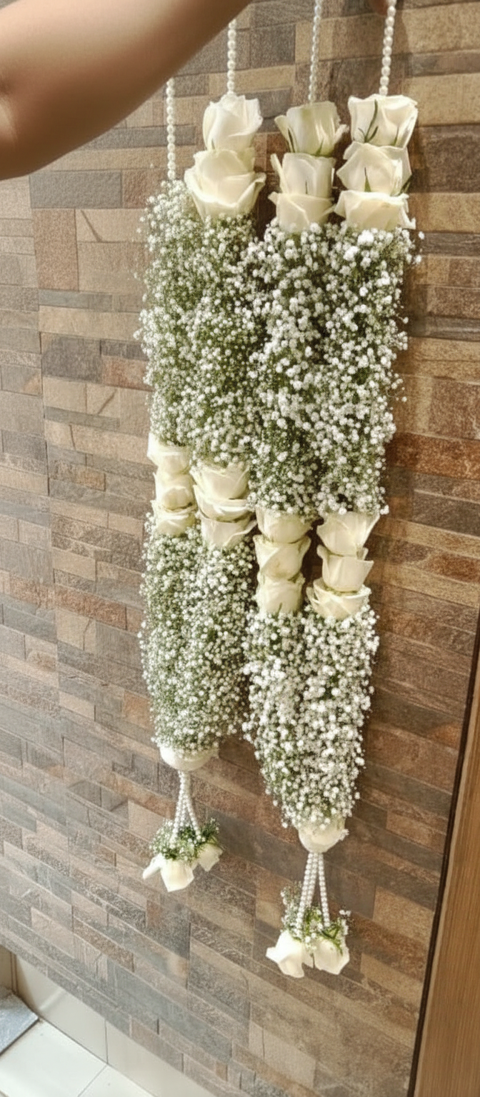 Premium Fresh Flower Varamala–Jaimala Garland Pair 5.5ft