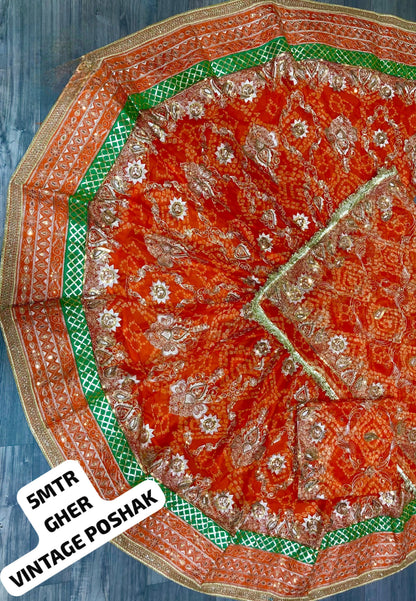 Vintage Rajputi Chunri Silk Poshak with Heavy Zari & Jaal Work – Royal Boutique Edition