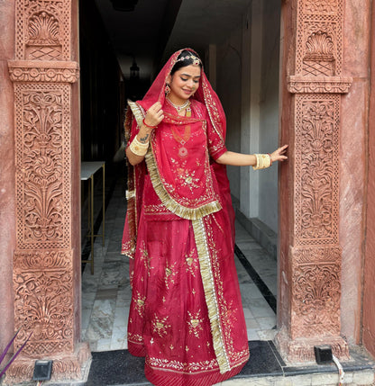 Elegant Partywear Rajasthani Poshak – Upada Double Shaded with Pure Hamrahi Odhna & Pitta Kasab Work