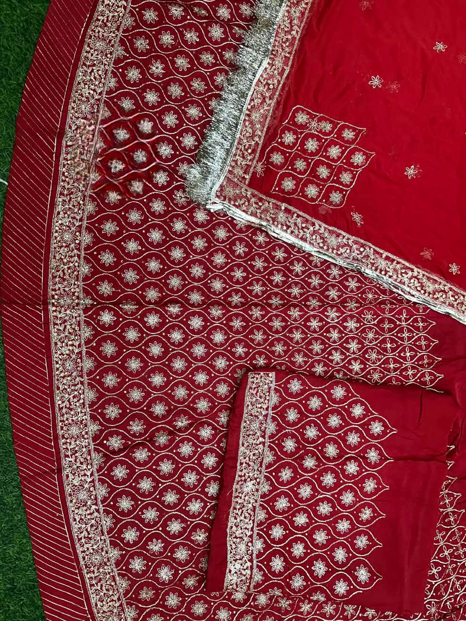 Karwa chauth special traditional Rajasthani poshak Royal Georgette Fabric with Bright Red Colour*