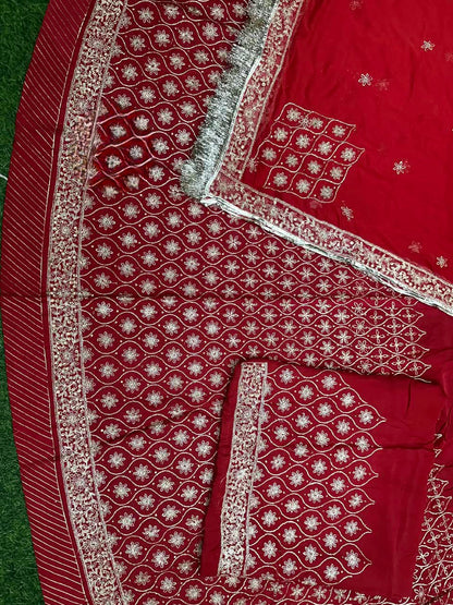 Karwa chauth special traditional Rajasthani poshak Royal Georgette Fabric with Bright Red Colour*