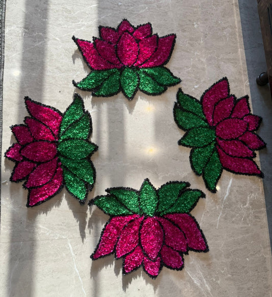 Fur mats lotus 🪷 for Diwali decor  size 14/14 inch" pack of 4
