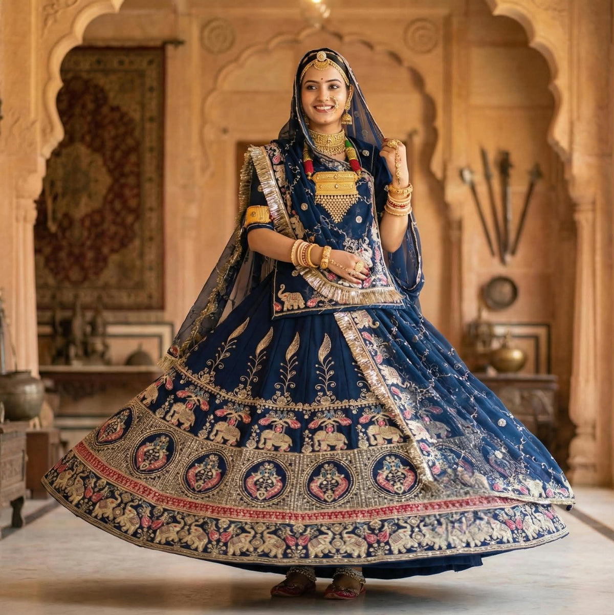 Boutique Designer 4 Meter Ghera Royal Poshak – A Timeless Blend of Tradition and Elegance/ CODE:SHR