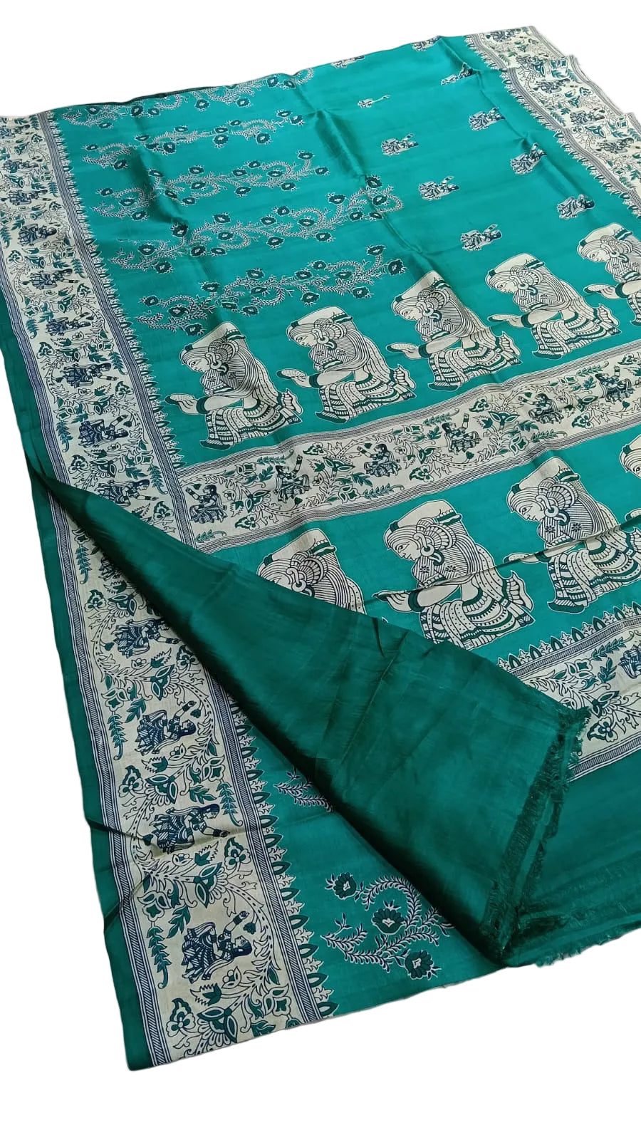 Katan Silk Madhubani Print Pure Silk Saree – Premium Artistic Saree