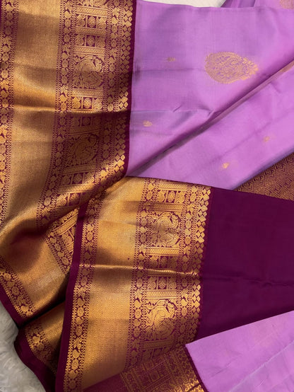 Mauve & Zari Work Border Kanjivaram pure silk saree silk mark certified