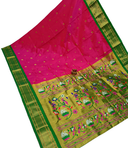 Majestic Karnful Peacock Kadiyal Pure Silk Paithani Saree | Luxury Designer Paithani