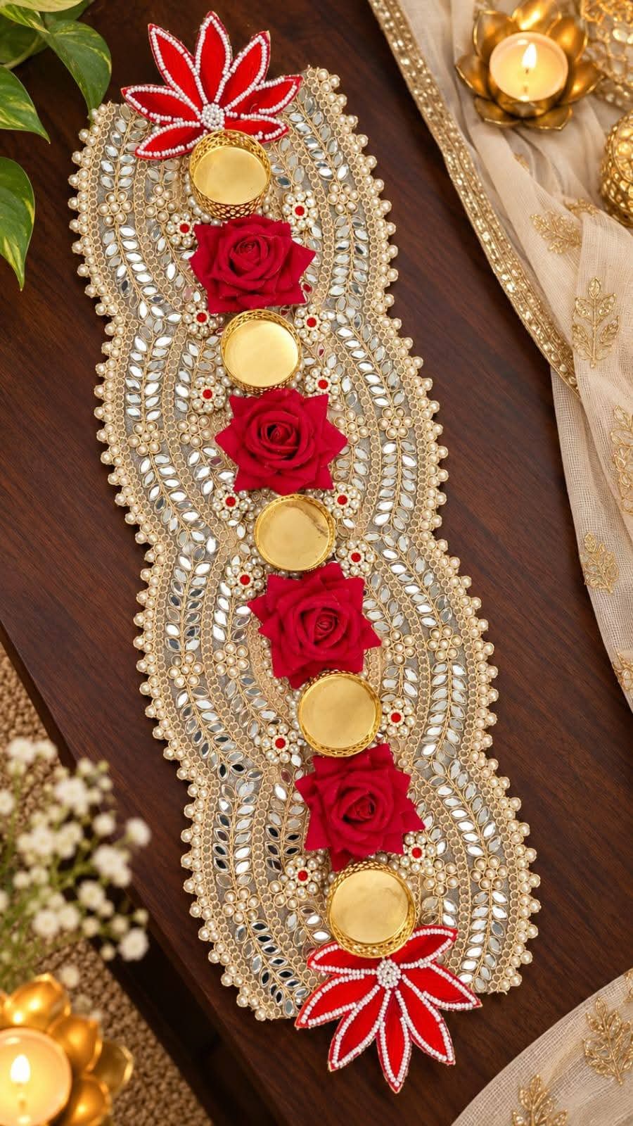 Beautiful Handcrafted  Tealight holder Floral Table Runner 20*inch  CODE:P