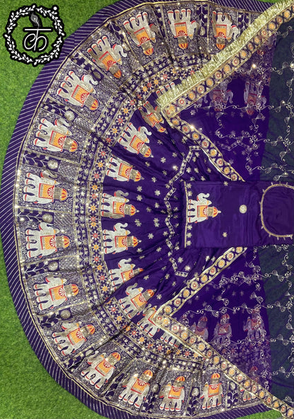 Boutique Vintage Rajputi Poshak | Premium Crepe Silk with Pure Odhani & Hand Zari Work