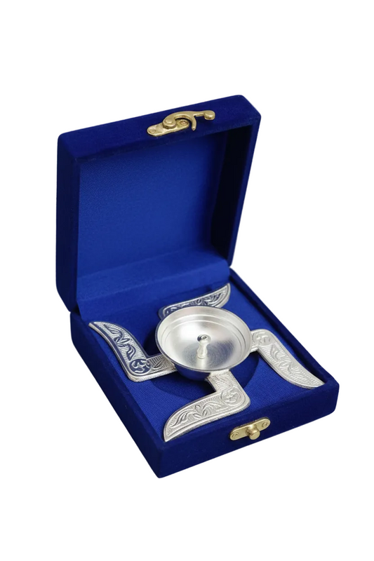 Silver Swastik Diya with Velvet Gift Box | Festive Gift Pack of 6