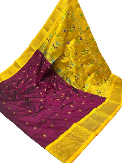 Pure Silk Kadiyal Paithani Saree with Peacock Design – Karnful Paithani