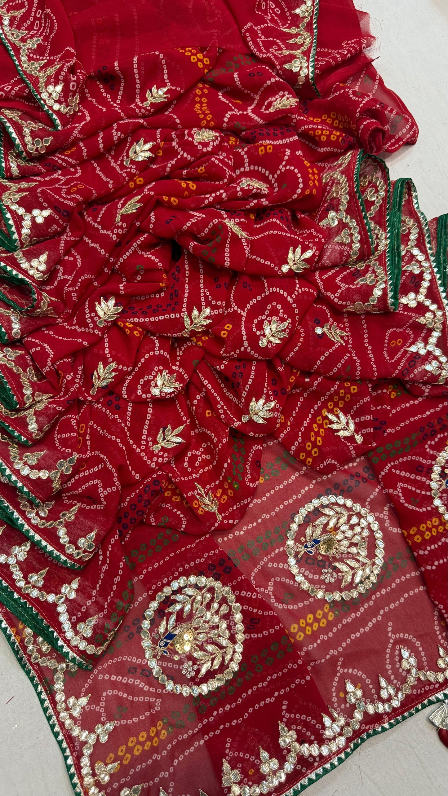 Pure Georgette Peacock Pallu Saree with Gota Patti Work – Chanderi Pilla Traditional Saree