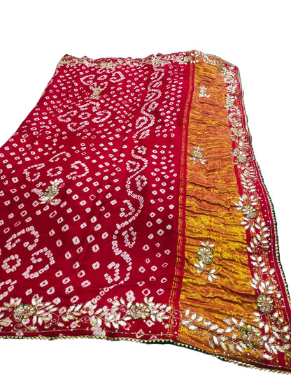 Pure Modal Gajji Silk Jaipuri Bandhej Saree – Boutique Handwork Designer Saree