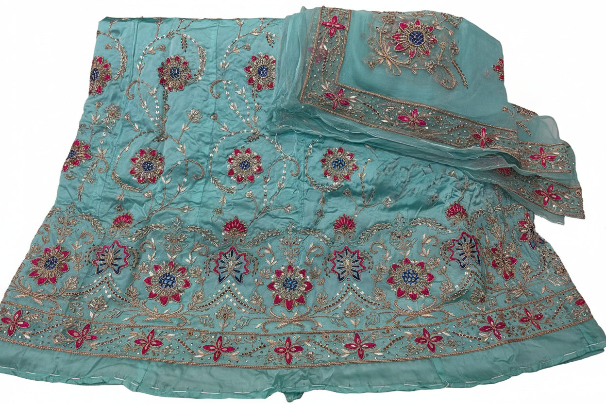 Royal Bemberg Satin Heavy Jardozi Dabka Thakurji Poshak