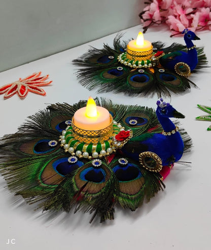 Peacock design handcrafted beautiful  tealight pack of 2