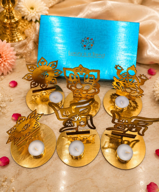 Laxmiji Ganesh ji OM SWASTIK  MDF Diya 6 set  With Candle 🪔